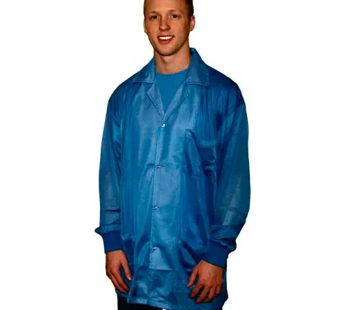 Man wearing blue lab coat smiling
