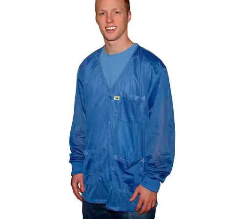 Man wearing blue lab coat smiling