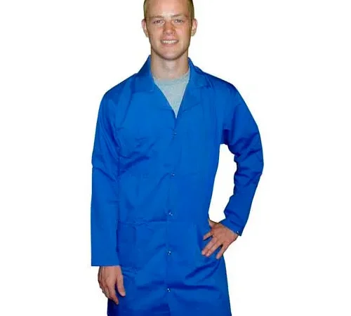 Smiling man in blue lab coat