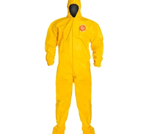 DuPont" Tychem 2000 Coverall Hood & Socks/Boots, Berry Compliant, Yellow, MD, 12/Qty