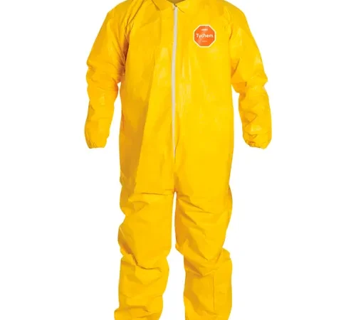 DuPont" Tychem 2000 Coverall,Elastic Wrist/Ankle,Stormflap,Serged Seam,Yellow,2X,12/Qty