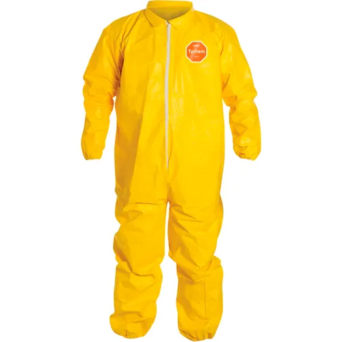 DuPont" Tychem 2000 Coverall,Elastic Wrist/Ankle,Stormflap,Serged Seam,Yellow,2X,12/Qty