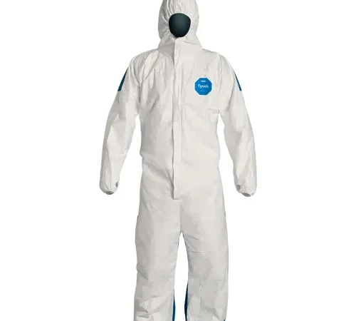 DuPont" Tyvek 400D Coverall,Hood,Elastic Wrist & Ankle,Stormflap,White Blue,XL,25/Qty