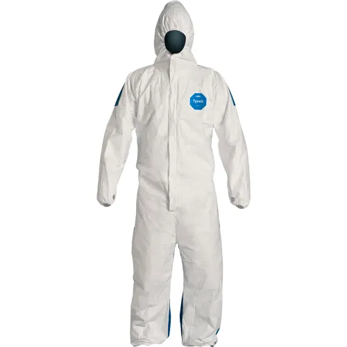 DuPont" Tyvek 400D Coverall,Hood,Elastic Wrist & Ankle,Stormflap,White Blue,XL,25/Qty