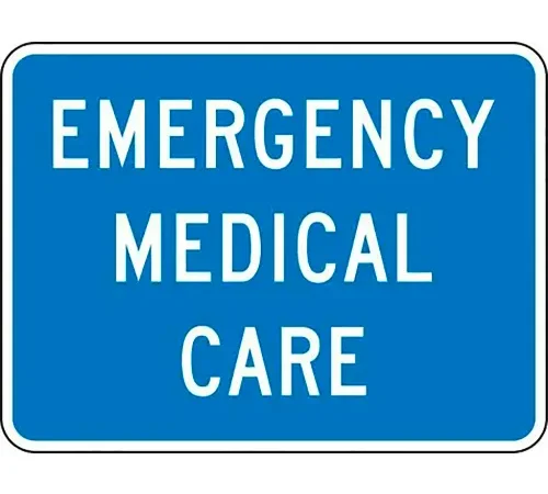 AccuformNMC" Emergency Medical Care Traffic Safety Sign, HIP Aluminum, 18" x 24", White/Blue