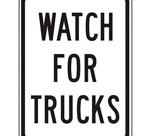 AccuformNMC Watch For Trucks Traffic Sign, EGP Reflective Aluminum, 24" x 18", Black/White