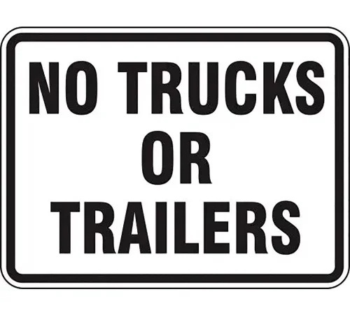 AccuformNMC" No Trucks Or Trailers Traffic Sign, EGP Refl. Aluminum, 18" x 24", Black/White