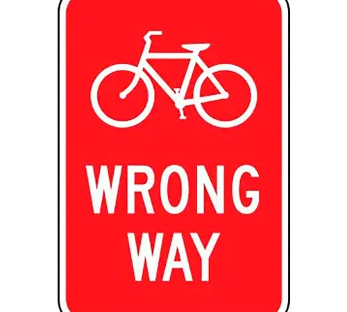 AccuformNMC Wrong Way Bicycle Traffic Safety Sign, HIP Aluminum, 18" x 12", White/Red