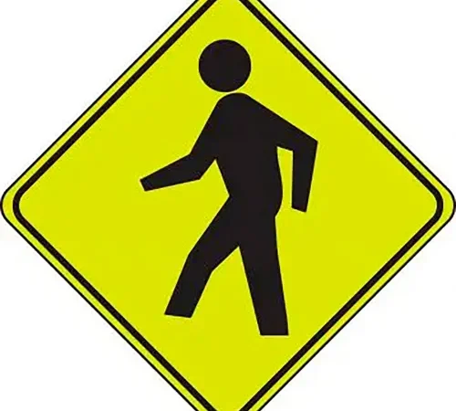 AccuformNMC Pedestrian Crossing Graphic Sign, Aluminum, 30" x 30", Black/Fluorescent Yellow/Green