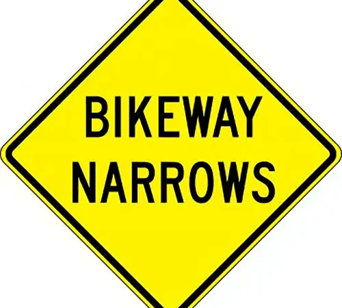 AccuformNMC Bikeway Narrows Traffic Safety Sign, HIP Aluminum, 30" x 30", Black/Yellow