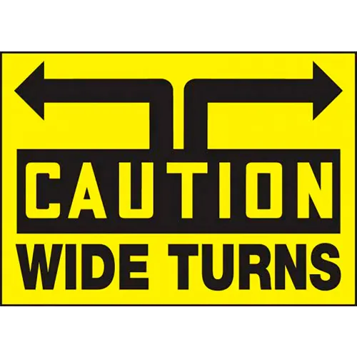AccuformNMC Caution Wide Turn Sign, Graphic, Adhesive Reflective Sheet, 10" x 14", Yellow
