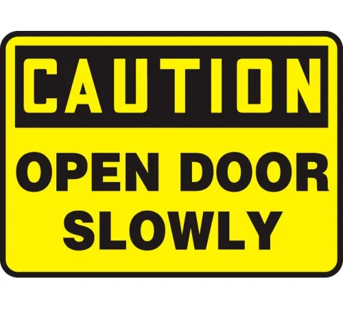 Accuform MABR607VS Caution Sign, Open Door Slowly, 14"W x 10"H, Adhesive Vinyl