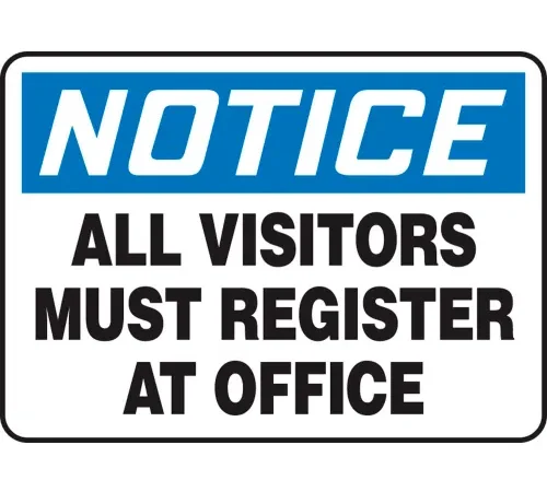 Accuform MADM893VS Notice Sign, All Visitors Must Register..., 14"W x 10"H, Adhesive Vinyl