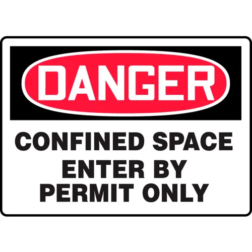 Accuform MCSP134VS Danger Sign, Confined Space Enter By Permit Only, 14"W x 10"H, Adhesive Vinyl