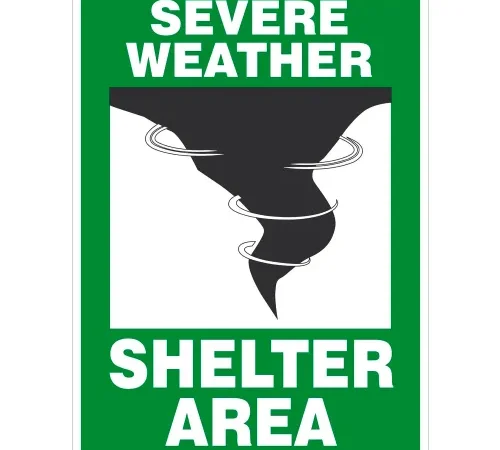 AccuformNMC™ Safety Sign, Severe Weather Shelter Area, 14" x 10", Aluminum