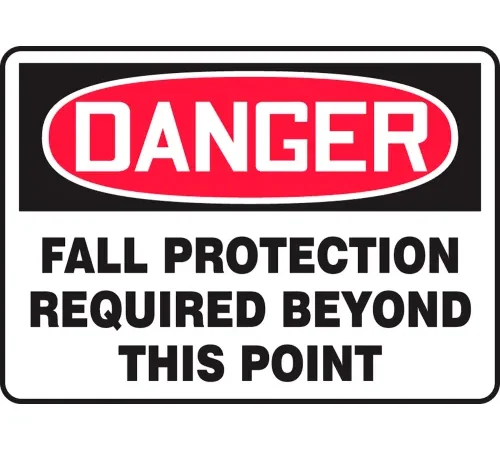 AccuformNMC™ Safety Sign, Danger Fall Protection Required Beyond This Point, 10" x 14", Plastic