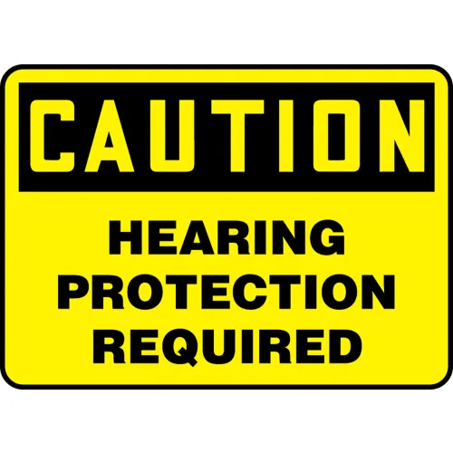AccuformNMC™ Safety Sign, Caution Hearing Protection Required, 10" x 14", Plastic