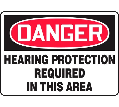 AccuformNMC™ Safety Sign, Danger Hearing Protection Required In This Area,7"x10",Adhesive Poly