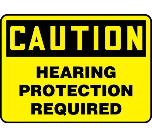 AccuformNMC™ Safety Sign, Caution Hearing Protection Required, 7" x 10", Adhesive Poly