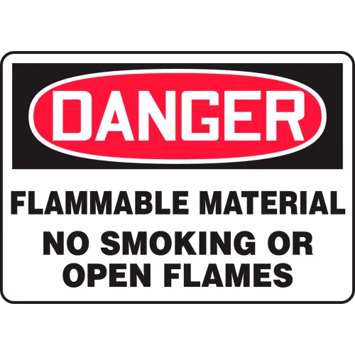 Accuform MSMK251VS Danger Sign, Flammable Material No Smoking Or Open..., 10"W x 7"H, Adhesive Vinyl