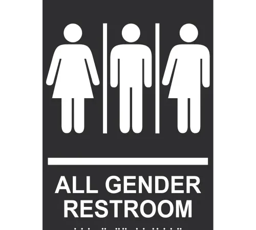AccuformNMC" ADA Braille Sign, All Gender Restroom with 3 Symbols, 6"W x 9"H, Black