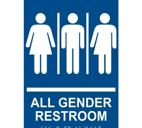 AccuformNMC ADA Braille Sign, All Gender Restroom with 3 Symbols, 6"W x 9"H, Blue