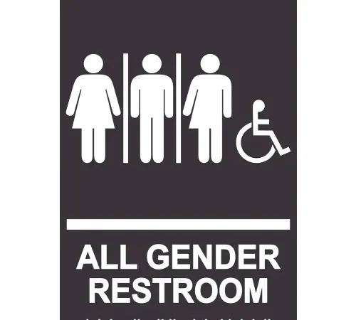 AccuformNMC ADA Braille Sign, All Gender Restroom w/ 3 Symbols & Wheelchair Access, 6"W x 9"H, Black
