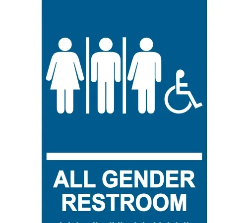 AccuformNMC ADA Braille Sign, All Gender Restroom w/ 3 Symbols & Wheelchair Access, 6"W x 9"H, Blue
