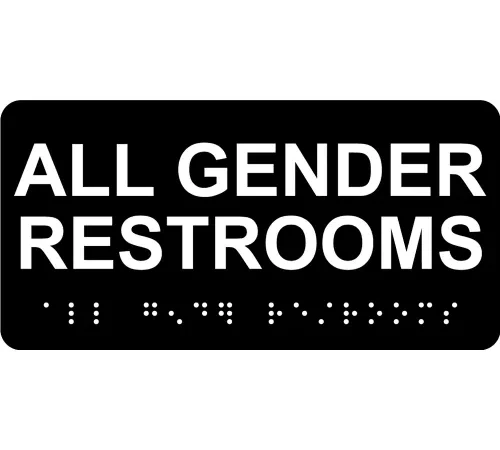 AccuformNMC ADA Braille Sign, All Gender Restrooms, 6"W x 3"H, Black
