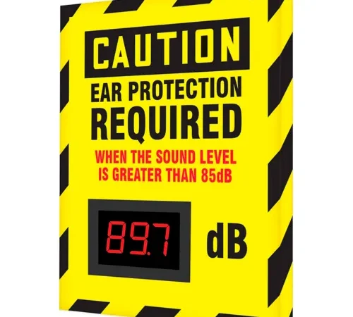 Accuform SCS601 Decibel Meter Sign, Caution Ear Protection Required, 12" x 10" x 1"
