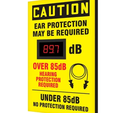 Accuform SCS603 Decibel Meter Sign, Caution Ear Protection May Be Required, 20" x 12" x 1"