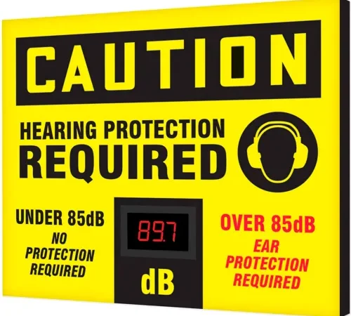 Accuform SCS604 Decibel Meter Sign, Caution Hearing Protection Required, 20" x 24" x 1"