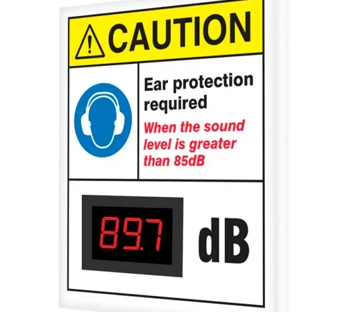 Accuform SCS605 Decibel Meter Sign, Caution Ear Protection Required, 12" x 10" x 1"
