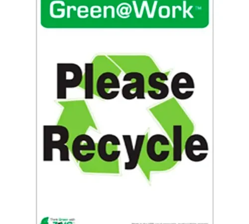 Zing Eco Label, Please Recycle, 5"W x 7"H, Recycled Polystyrene Self Adhesive, Pack of 5