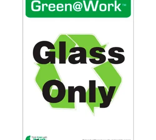 Zing Eco Label, Recycle Glass Only, 5"W x 7"H, Recycled Polystyrene Self Adhesive, Pack of 5
