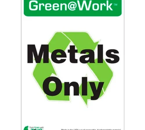 Zing Eco Label, Recycle Metals Only, 5"W x 7"H, Recycled Polystyrene Self Adhesive, Pack of 5