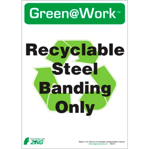 Zing Eco Label, Recycle Steel Banding, 5"W x 7"H, Recycled Polystyrene Self Adhesive, Pack of 5
