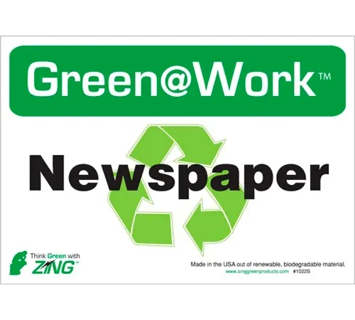 Zing Eco Label, Recycle Newspaper, 10"W x 7"H, Recycled Polystyrene Self Adhesive, Pack of 5