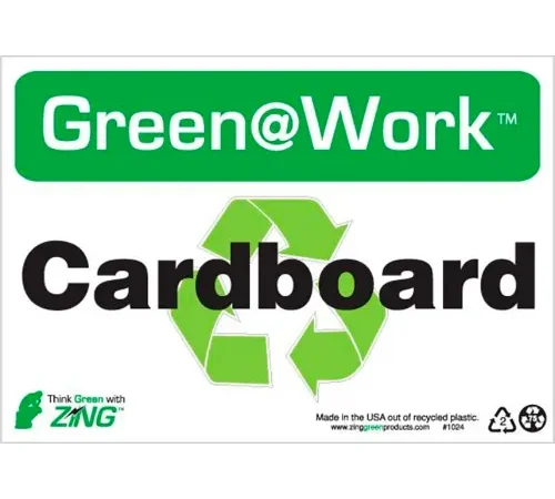 Zing Green at Work Sign, Cardboard with Recycle Symbol, 10"W x 7"H, Black/Green/White