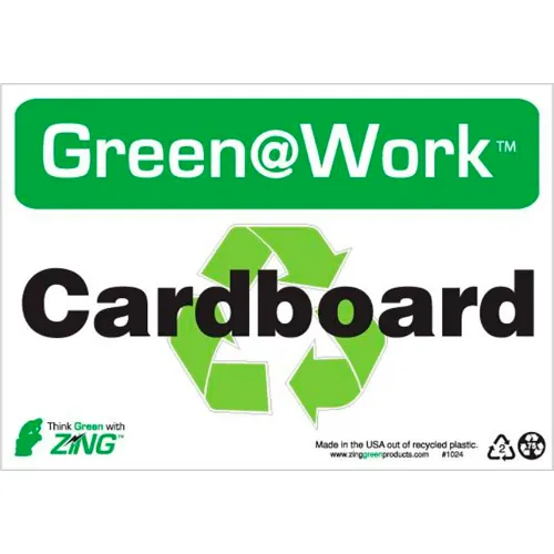 Zing Green at Work Sign, Cardboard with Recycle Symbol, 10"W x 7"H, Black/Green/White