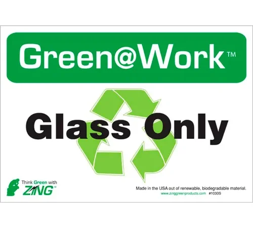 Zing Eco Label, Recycle Glass Only, 10"W x 7"H, Recycled Polystyrene Self Adhesive, Pack of 5