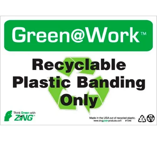 Zing Green at Work Sign, Recyclable Plastic Banding Only, 10"W x 7"H, Black/Green/White