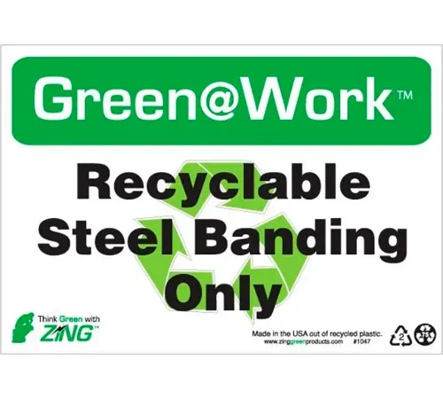 Zing Green at Work Sign, Recyclable Steel Banding Only, 10"W x 7"H, Black/Green/White