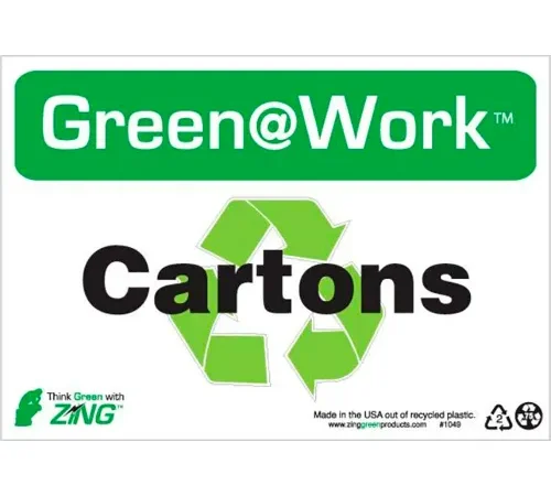 Zing Green at Work Sign, Cartons with Recycle Symbol, 10"W x 7"H, Black/Green/White