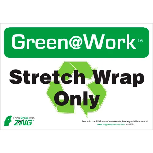 Zing Eco Label, Recycle Stretch Wrap, 10"W x 7"H, Recycled Polystyrene Self Adhesive, Pack of 5