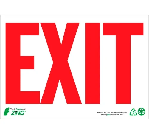 Zing Eco Safety Sign, Exit, Red on White, 10"W x 7"H, Recycled Polystyrene Self Adhesive