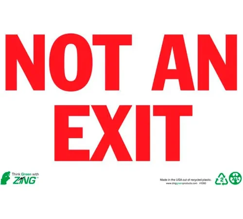 Zing Eco Safety Sign, Not An Exit, 10"W x 7"H, Recycled Plastic