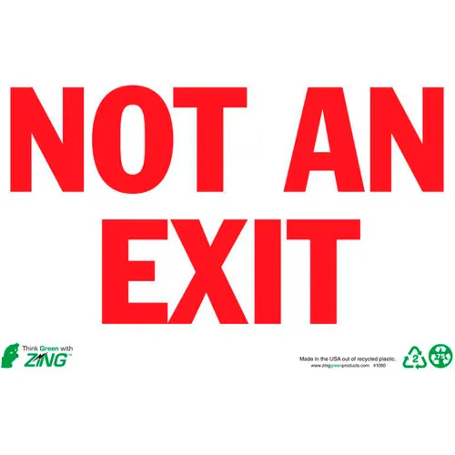 Zing Eco Safety Sign, Not An Exit, 10"W x 7"H, Recycled Plastic