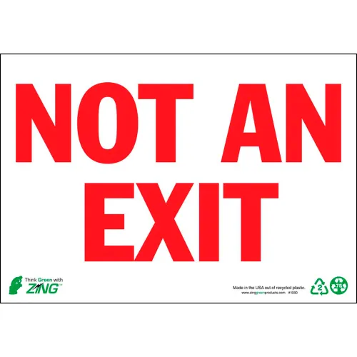 Zing Eco Safety Sign, Not an Exit, 10"W x 7"H, Recycled Plastic, Glow In Dark