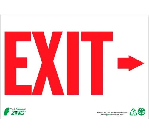 Zing Eco Safety Sign, Exit Right Arrow, 10"W x 7"H, Recycled Aluminum